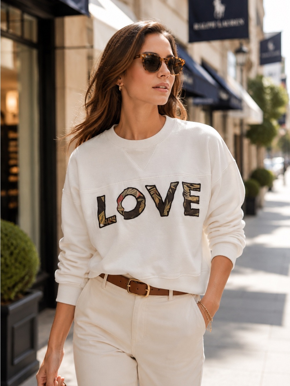 Rebecca Minkoff XS white tropical LOVE appliqué cotton sweatshirt